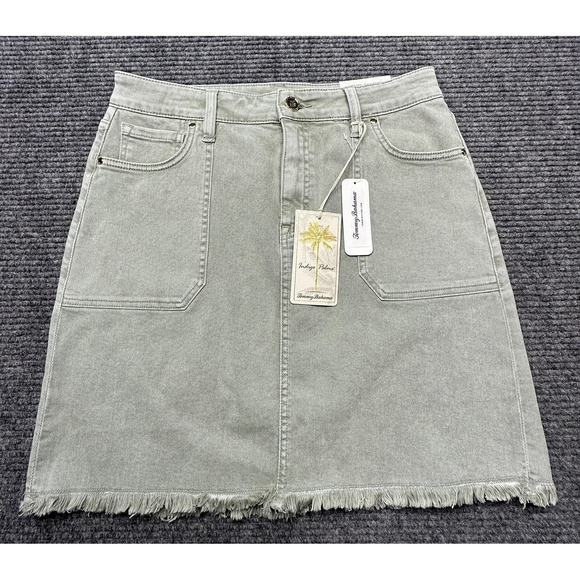 Tommy Bahama Dresses & Skirts - Tommy Bahama Skirt Womens 6 Green Denim Utility A-Line Fringe Hem Mini Stretch